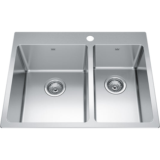 Kindred Brookmore 27" x 21" Double Bowl Single Hole Drop-in Kitchen Sink Stainless Steel