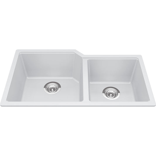 Kindred Granite Series 33.88" x 19.69" Undermount Double Bowl Granite Kitchen Sink in Polar White
