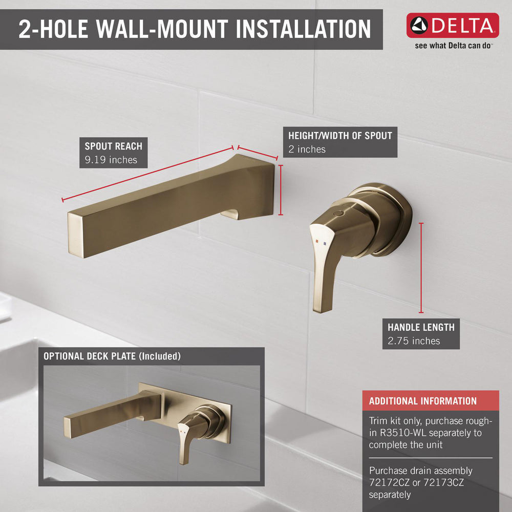Delta ZURA Single Handle Wall Mount Bathroom Faucet Trim- Champagne Bronze (Valve Sold Separately)
