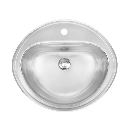 Kindred 18.5" x 16.38" Stainless Steel 18 Gauge Single Bowl, Oval Basin Drop-In 1-Hole Lavatory Sink With Overflow Silk