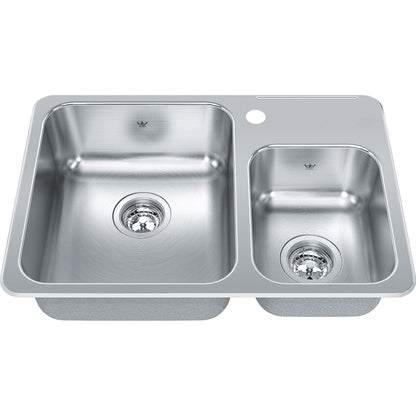 Kindred 26.5" x 18.13" 1-Hole Double Bowl Drop-in 20 Gauge Kitchen Sink Stainless Steel
