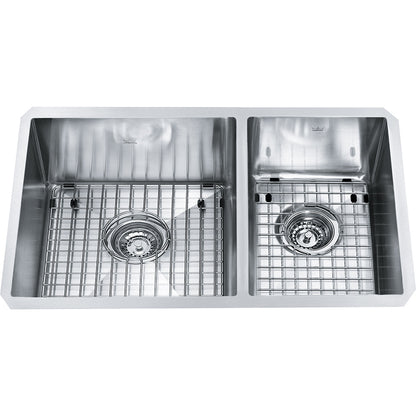 Kindred Designer 26" x 18" Stainless Steel 18 Gauge 2-Bowl Undermount Kitchen Sink With Bottom Grid- Satin