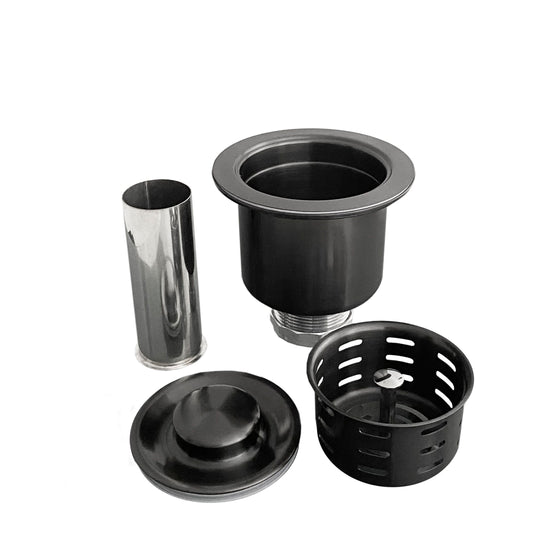 Stylish ST-07 Évier de cuisine en acier inoxydable noir graphite avec crépine extra profonde de 8,9 cm avec panier amovible, assemblage de crépine