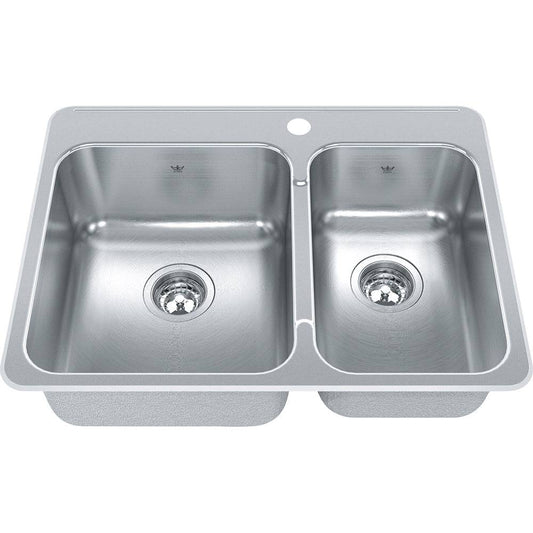 Kindred 27.25" x 20.56" 1-Hole Double Bowl Drop-in 20 Gauge Kitchen Sink Stainless Steel