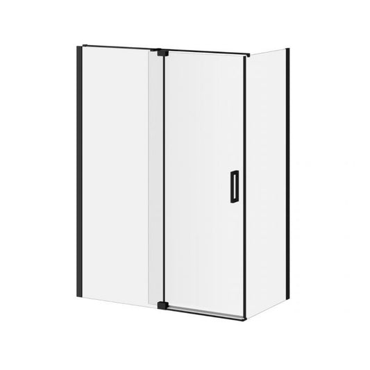 Porte de douche pivotante Kalia DISTINK 60" x 77" avec panneau de retour 32" verre transparent - noir mat