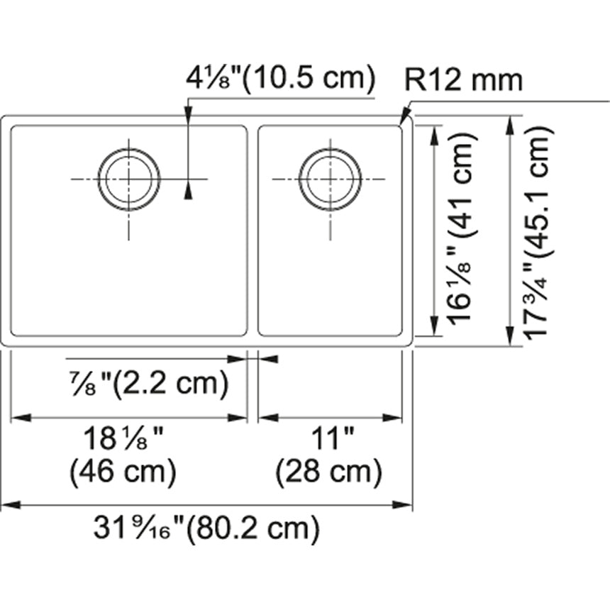 Évier de cuisine en acier inoxydable à double cuve Franke Cube 31,56 po x 17,75 po sous plan de calibre 18