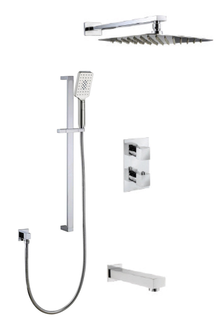 Streamline Cavalli CAVKIT24 Thermostatic Shower Kit With 10" Square Shower Head Square 3 Function Hand Shower and Square Tub Spout