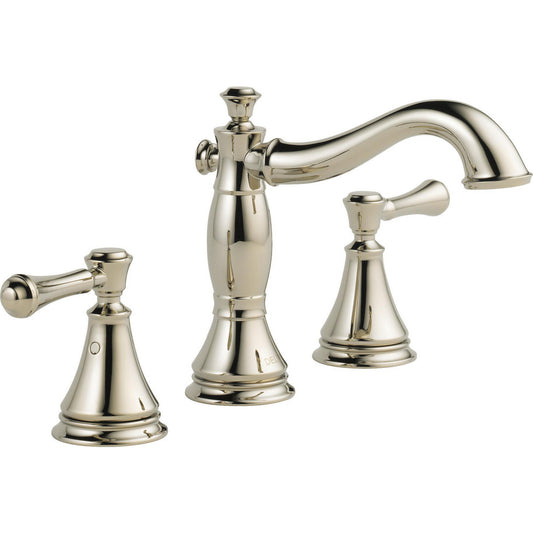 Delta CASSIDY Two Handle Widespread Bathroom Faucet With Metal Pop-Up- Polished Nickel