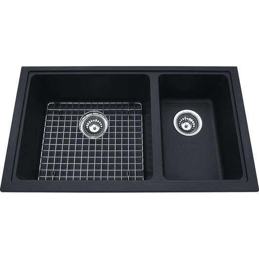 Kindred Mythos 31.56" x 18.13" Double Bowl Undermount Granite Sink With Bottom Grid Onyx