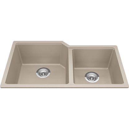 Kindred Granite Series 33.88" x 19.69" Undermount Double Bowl Granite Kitchen Sink in Champagne