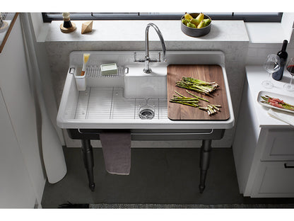 Kohler Farmstead 45" X 25" X 9" Top Mount Wall Mount Workstation Kitchen Sink With Single Faucet Hole Black Underside
