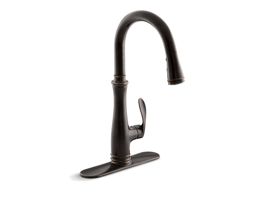 Robinet d'évier de cuisine rétractable Bellera® de Kohler avec tête de pulvérisation à trois fonctions - Bronze huilé