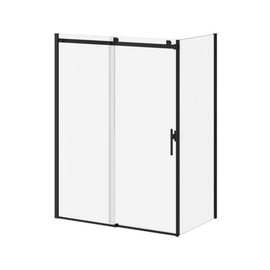 Porte de douche coulissante Kalia KONCEPT EVO 60" x 77" avec panneau de retour 36" avec verre transparent - noir mat