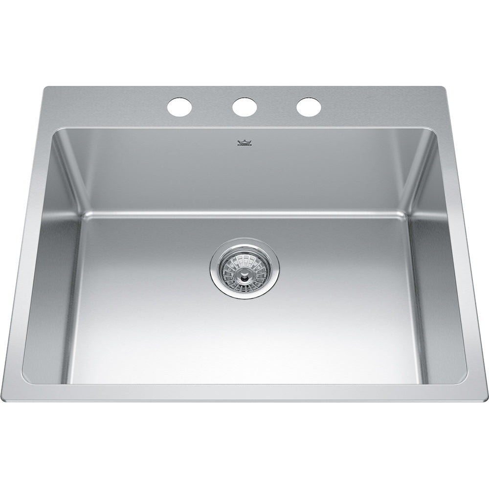 Kindred Brookmore 25" x 20.87" Drop in Single Bowl with 3 Faucet Holes Stainless Steel Kitchen Sink