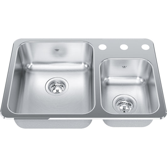 Kindred Steel Queen 26.5" x 18.13" 3-Hole Double Bowl Drop-in 20 Gauge Kitchen Sink Stainless Steel