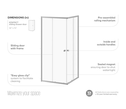 Kalia SPEC Kontact 36" x 74" Sliding Shower Door With Clear Glass - Chrome