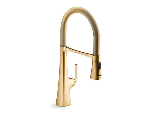 Kohler Graze 21" Single Handle Semi Professional Kitchen Faucet With 21-9/16" Spout Vibrant Brushed Brass