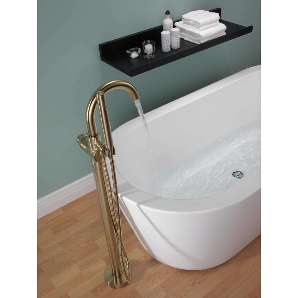 Delta Garniture de remplissage de baignoire à poignée unique TRINSIC à fixation au sol avec douchette à main - Bronze champagne (valves vendues séparément)