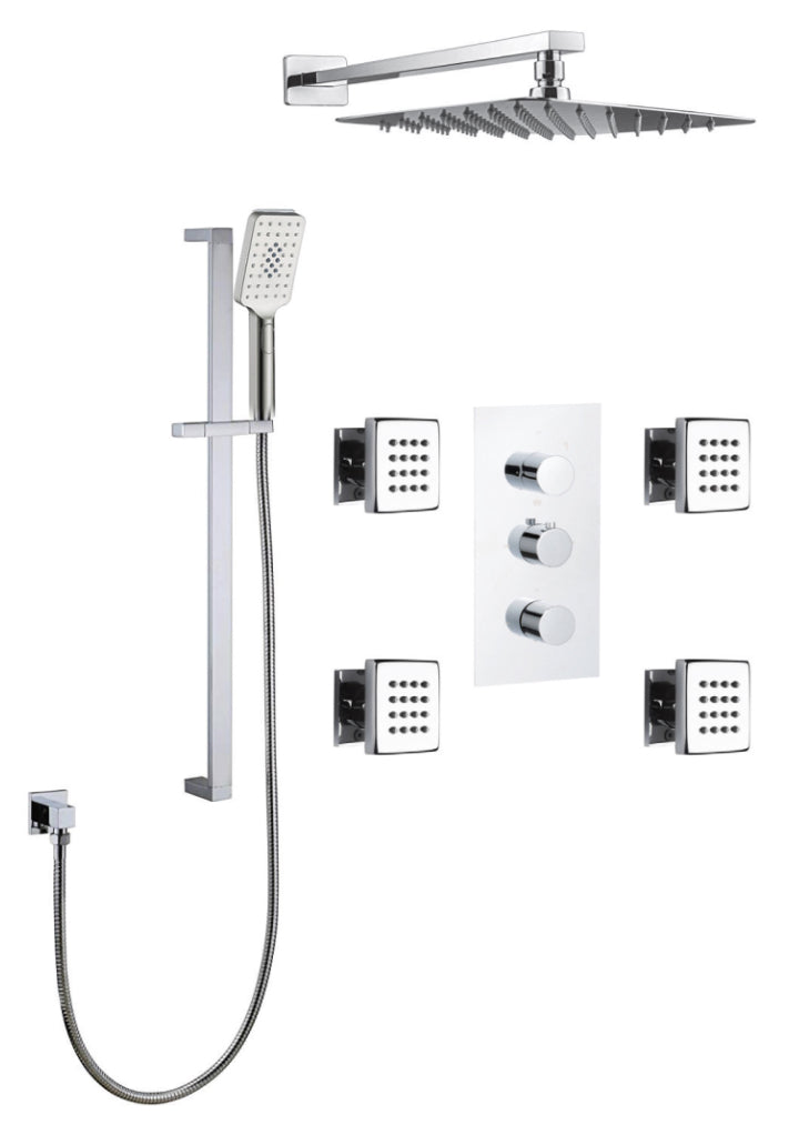 Streamline Cavalli CAVKIT27 Thermostatic Shower Kit with 10" Square Shower Head with Body Jets