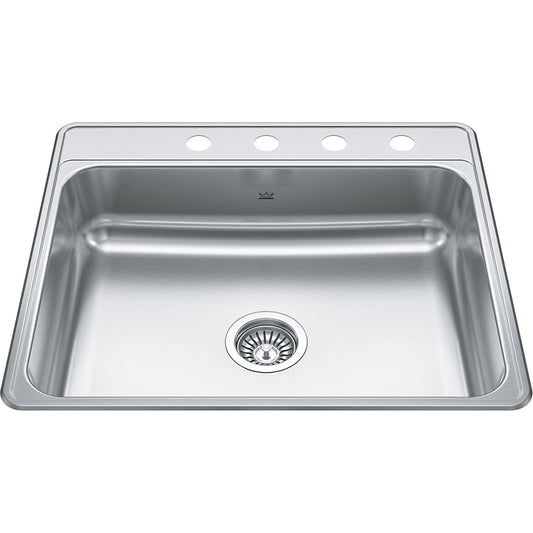 Kindred Creemore 25" x 22" Drop-in Single Bowl 4 Faucet Holes Stainless Steel Kitchen Sink