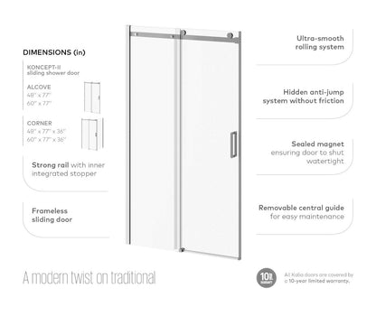Kalia SPEC Koncept-II 48" x 77" Sliding Shower Door With Clear Glass- Chrome