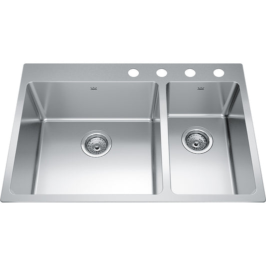 Kindred Brookmore 30.87" x 20.87" Drop in Double Bowl 4 Faucet Hole Stainless Steel Kitchen Sink