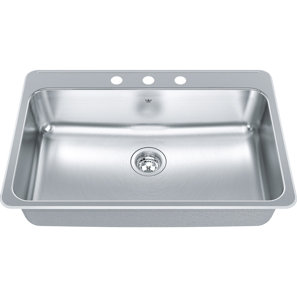 Kindred 31.25" x 20.5" 3-Hole Single Bowl Drop-in Sink Stainless Steel