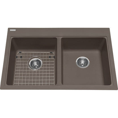 Kindred Granite Series 33" x 22" Drop in Double Bowl Granite Kitchen Sink in Granite Storm