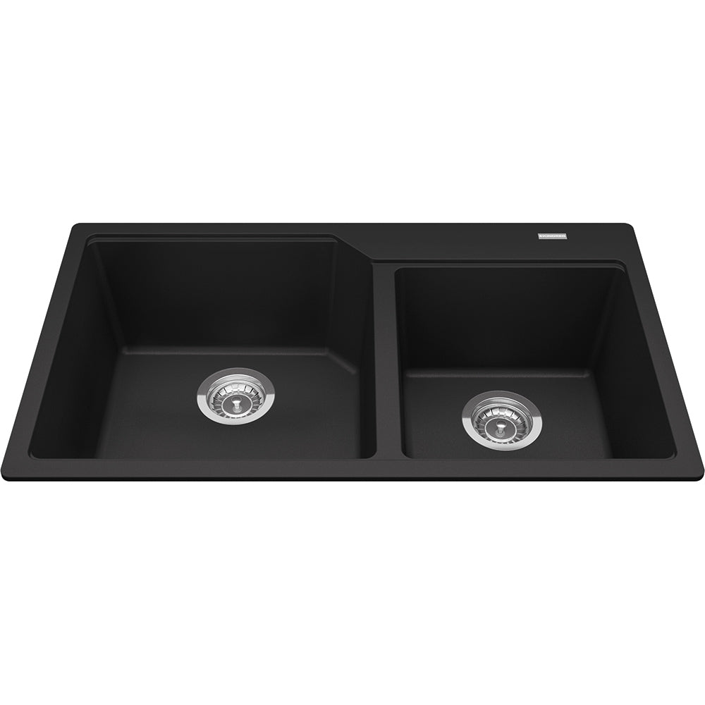 Kindred Granite Series 33.88" x 19.69" Drop In Double Bowl Granite Kitchen Sink in Matte Black