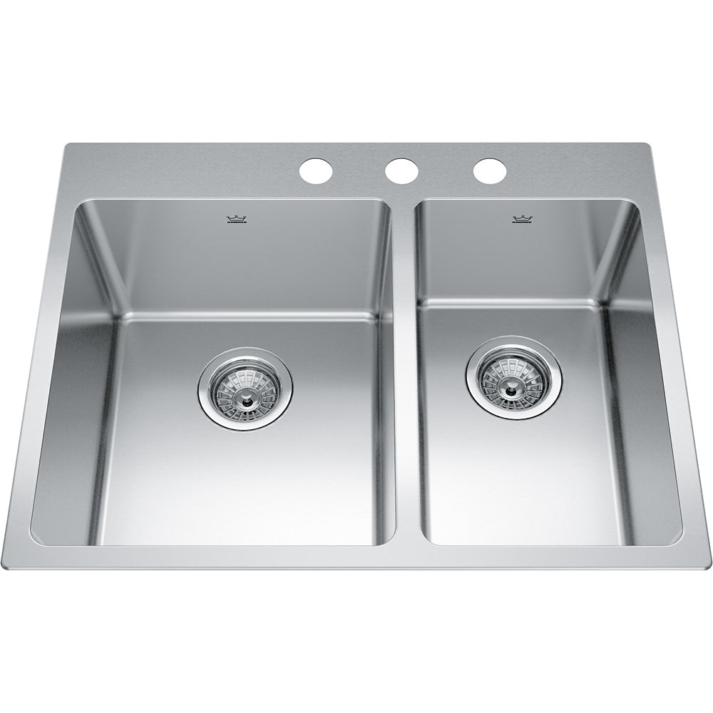 Kindred Brookmore 27" x 21" Drop in 3 Faucet Hole Double Bowl Stainless Steel Kitchen Sink