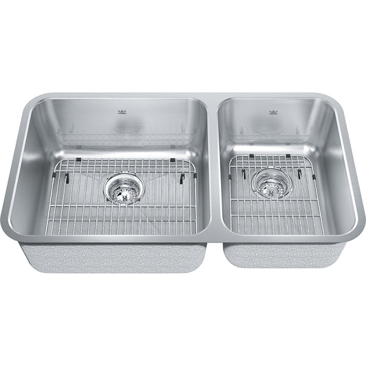 Kindred 32.87" x 18.75" Double Bowl Undermount 18 Gauge Sink With Bottom Grid Stainless Steel