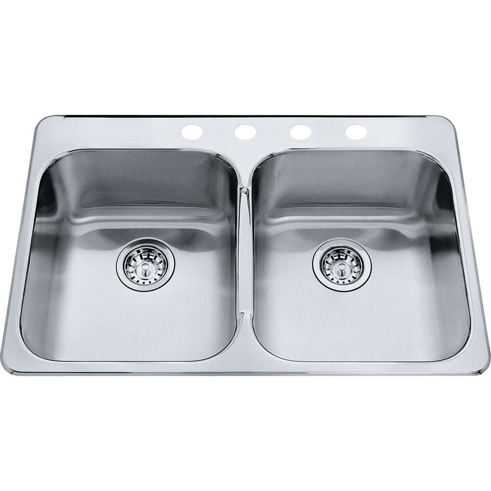 Kindred Steel Queen 31.25" x 20.5" Stainless Steel 20 Gauge Double Bowl, Equal Drop-In 4-Hole Kitchen Sink