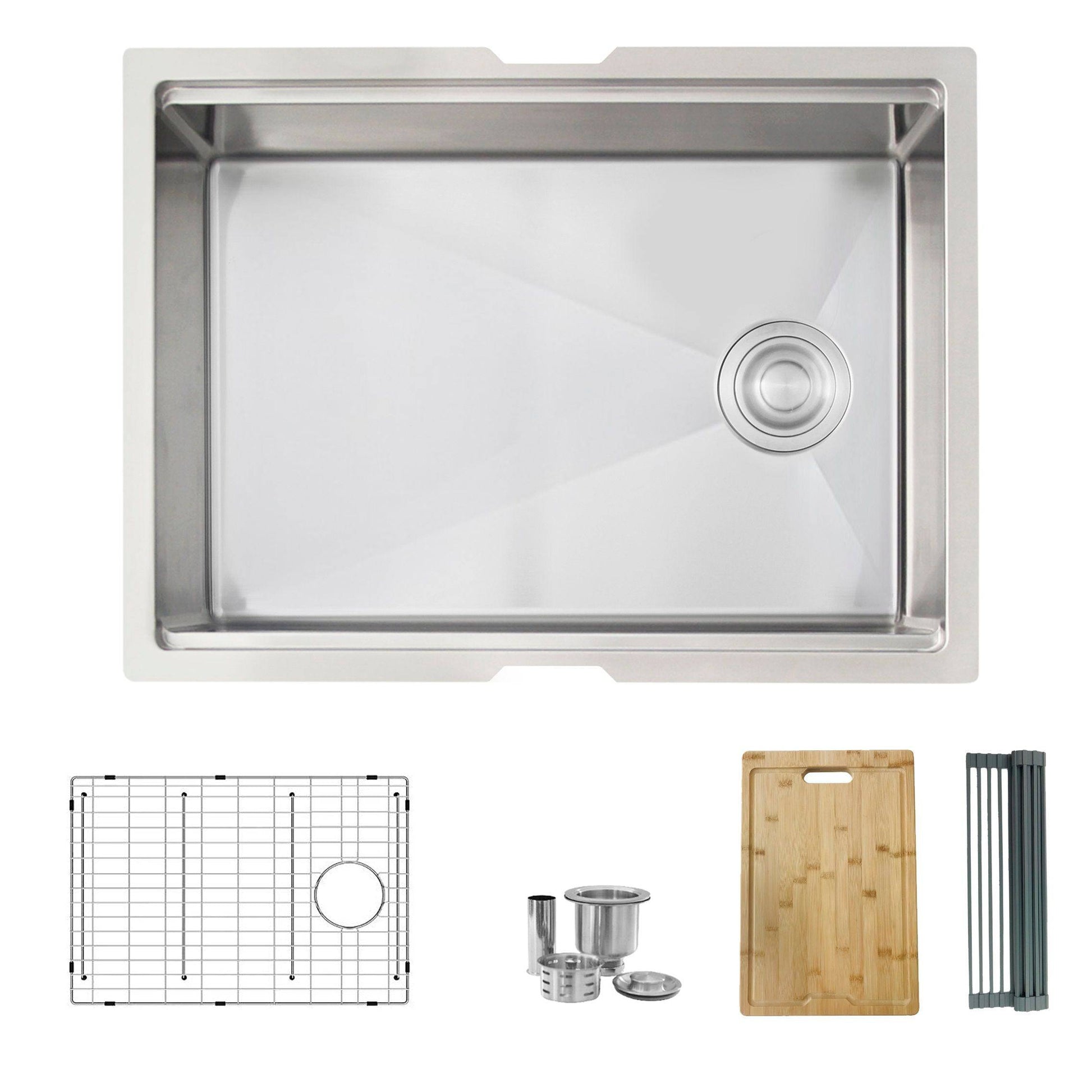 Stylish Versa25 25" x 19" Workstation Single Bowl Undermount 16 Gauge Stainless Steel Kitchen Sink with Built in Accessories S-612W - Renoz