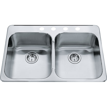 Kindred Steel Queen 31.25" x 20.5" Stainless Steel 4 Hole 20 Gauge Double Bowl Top Mount Kitchen Sink
