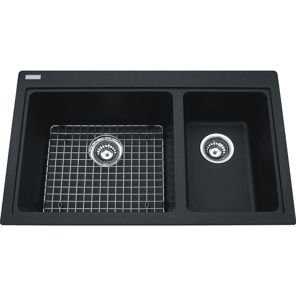 Kindred Mythos 31.56" x 20.5" Double Bowl Drop-In Granite Kitchen Sink, Onyx