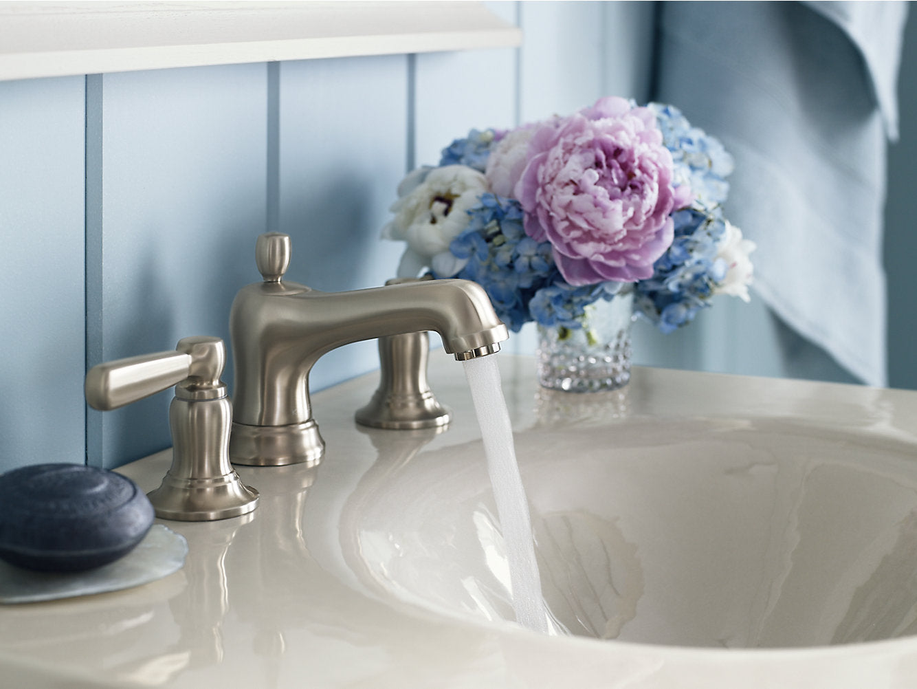 Kohler Bancroft Widespread Bathroom Sink Faucet With Metal Lever Handles- Vibrant Brushed Nickel