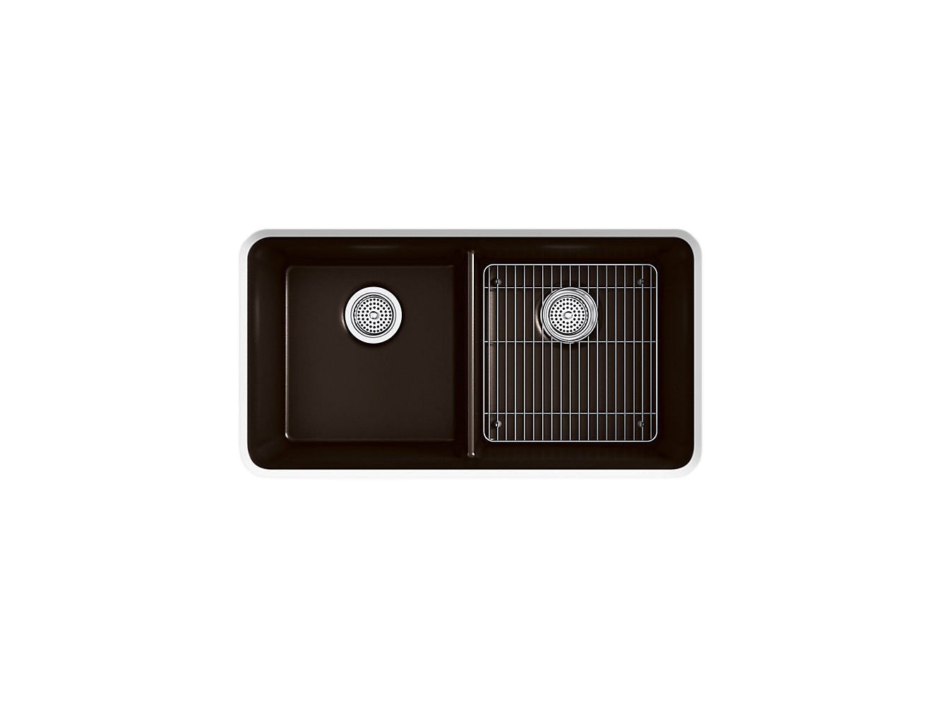 Kohler Cairn 33-1/2" X 18-5/16" X 10-1/8" Évier de cuisine double égal sous plan Neoroc avec support - Noir mat