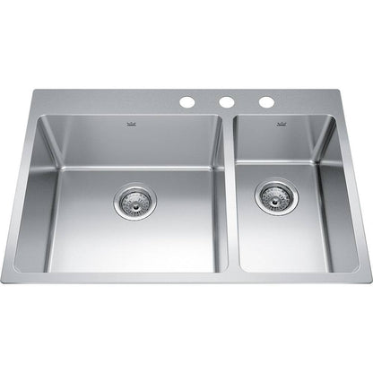 Kindred Brookmore 30.87" x 20.87" FB Drop in Combination Bowl 3-Hole Stainless Steel Kitchen Sink