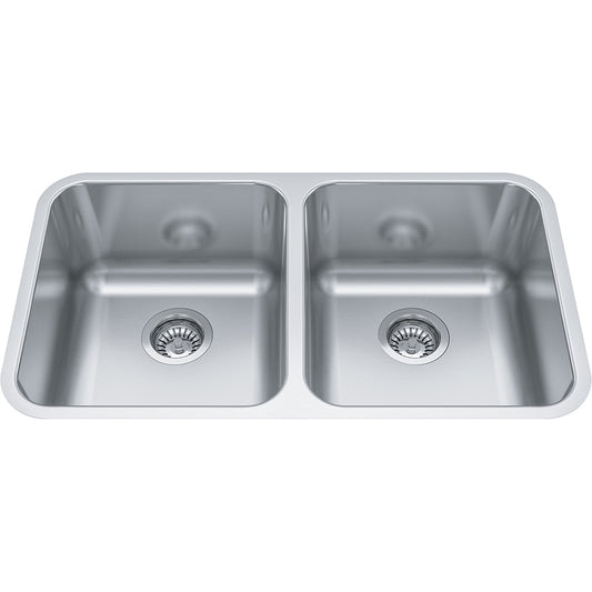 Kindred Reginox 30.87" x 17.75" Undermount Kitchen Sink, Double Bowls 18 Gauge Stainless Steel