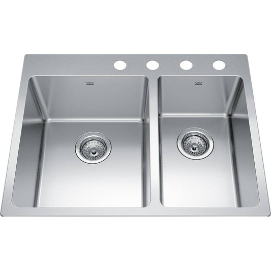 Kindred Brookmore 27" x 21" Double Bowl 4 Faucet Hole Drop-in Kitchen Sink Stainless Steel