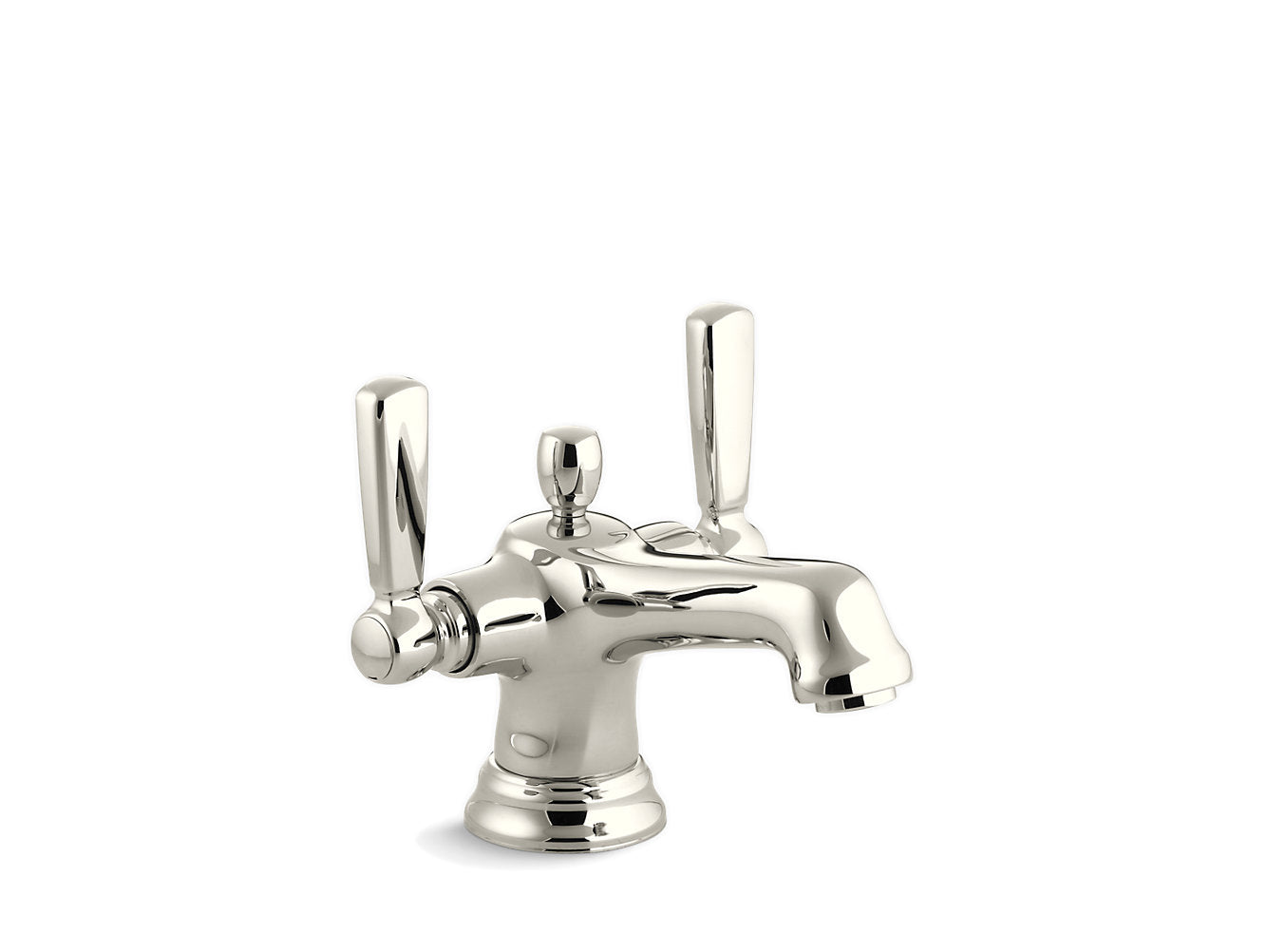Kohler Robinet de lavabo de salle de bain monobloc monobloc Bancroft avec écusson et poignées à levier en métal - Nickel poli vibrant