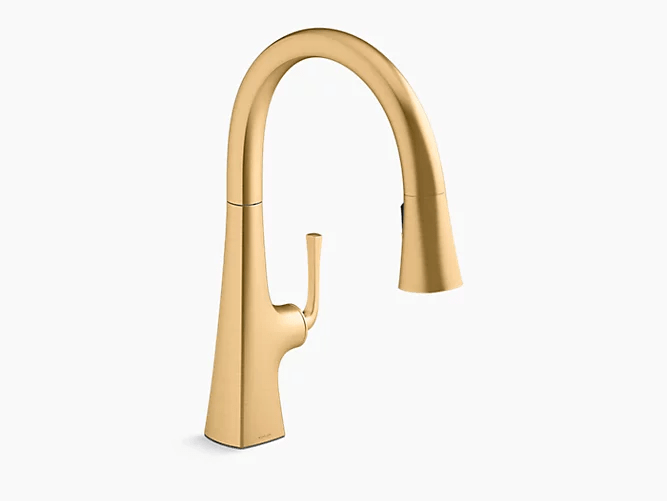 Kohler Graze 17" Pull Down Kitchen Sink Faucet With Three Function Sprayhead Vibrant Brushed Brass - Renoz