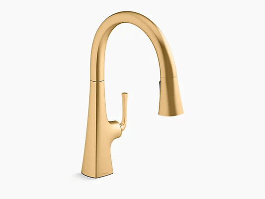 Kohler Graze 17" Pull Down Kitchen Sink Faucet With Three Function Sprayhead Vibrant Brushed Brass
