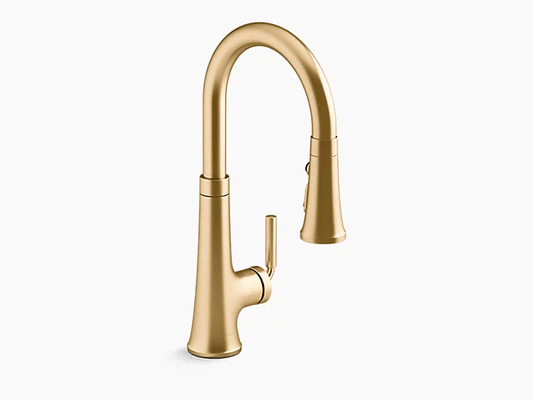 Kohler Tone 17" Modern Pull-Down Single-Handle Kitchen Faucet In Vibrant Brushed Brass - Renoz