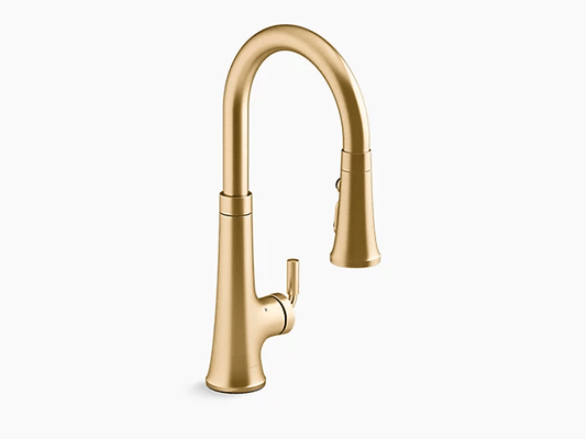 Kohler Tone 17" Modern Touchless Pull Down Kitchen Faucet With Kohler Konnect Vibrant Brushed Brass