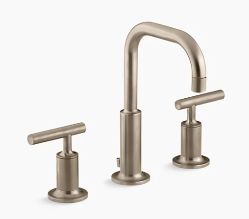 Kohler Purist Widespread Bathroom Sink Faucet With Low Lever Handles And Low Gooseneck Spout - Vibrant Brushed Bronze