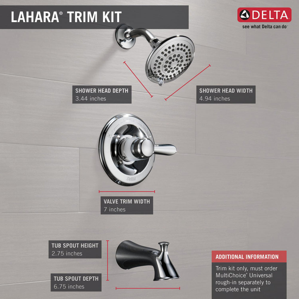 Delta LAHARA Monitor 14 Series Tub & Shower Trim -Chrome (Valve Sold Separately)
