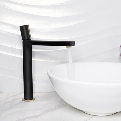 Stylish Nessa 12.5" Bathroom Vessel Faucet Single Handle Matte Black with Gold Finish B-122NG