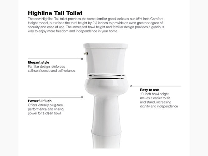 Kohler Highline Tall Two Piece Elongated 1.28 Gpf Tall Height Toilet 19" Seat Height (Seat Sold Separately)