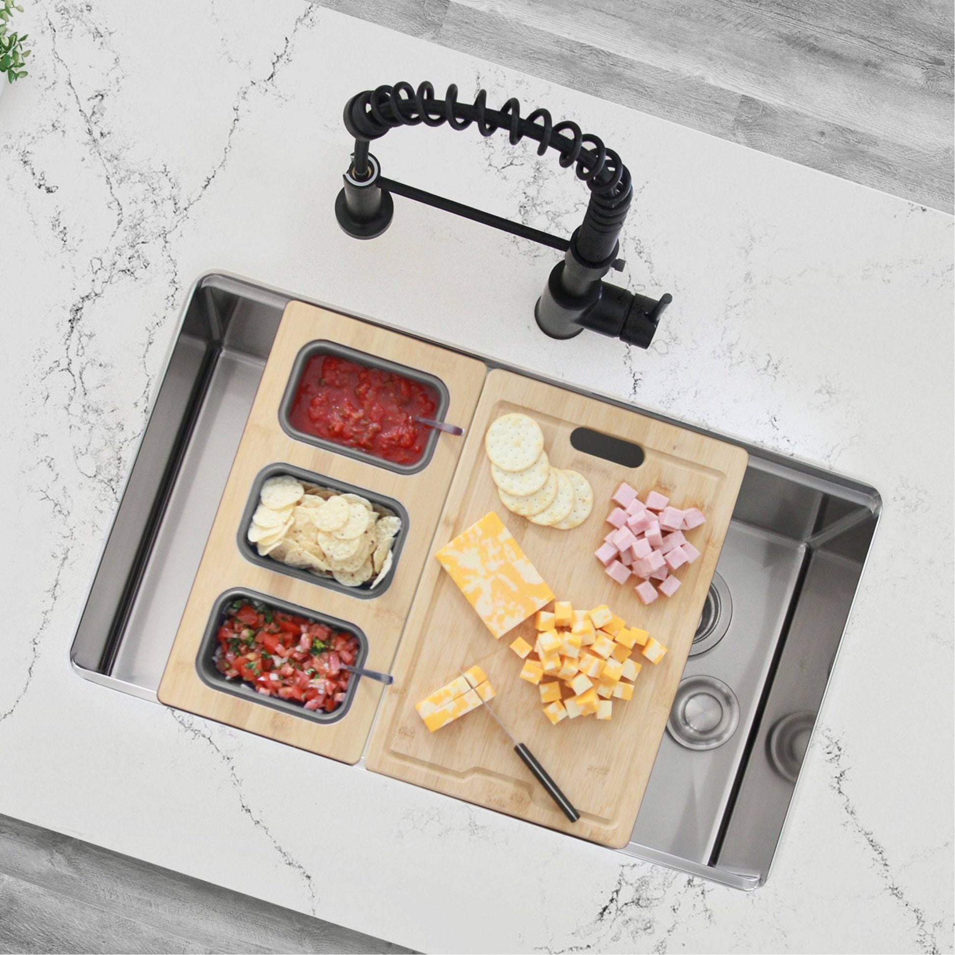 Stylish 18" Over The Sink Serving Board With 3 Containers A-910 - Renoz